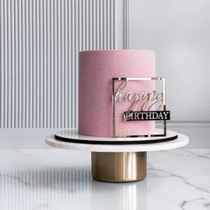 Silver Acrylic Square Happy Birthday Cake Charm