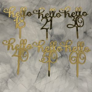 12cm Thick Acrylic Hello Number Cake Topper