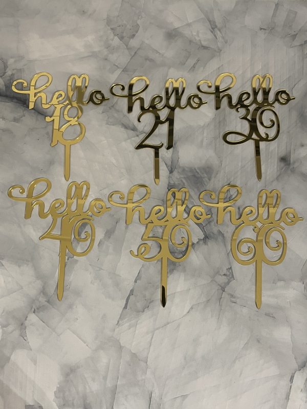 12cm Thick Acrylic Hello Number Cake Topper