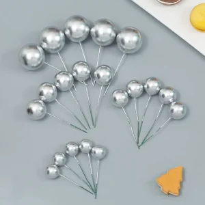 Silver Faux Balls Cake Decorations - 20pcs