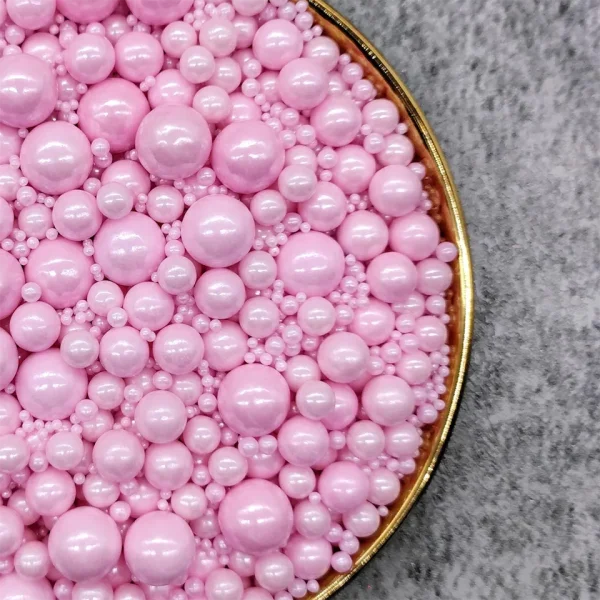 50g Pink Mixed Size Sugar Pearls