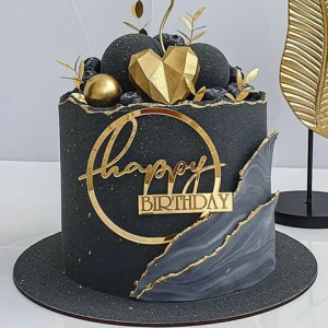 Gold Round Acrylic Happy Birthday Cake Charm