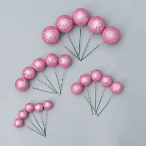Glitter Pink Faux Balls Cake Decorations - 20pcs