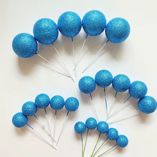 Glitter Blue Faux Balls Cake Decorations - 20pcs
