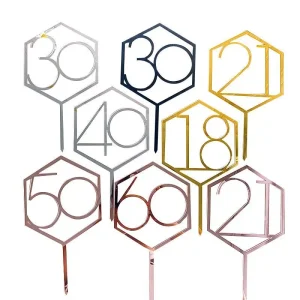 GOLD HEXAGON DOUBLE DIGIT CAKE TOPPER