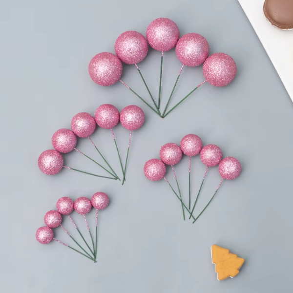 GLITTER PINK FAUX BALLS CAKE DECORATIONS - 20PCS